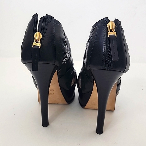 Fendi Zucca FF Logo OLIVE GREEN/BLACK Lambskin Leather Platform Bootie Sz EU 39 - Picture 4 of 12